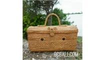 container box handbag ethnic travel rattan grass natural design